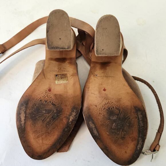 Free People See Ya There Tan Suede Sandal EU 38 US 7.5 Block Heel Ankle Wrap - Picture 6 of 8